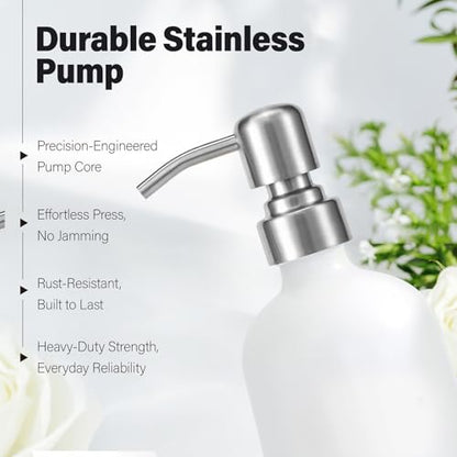 Prus Waso White Soap Dispenser Bathroom Set, Silver & White | Hand and Lotion Dispenser with Pump, Perfect for Bathroom Essentials for New Home - color: Hl Silver Pump & White Bottle