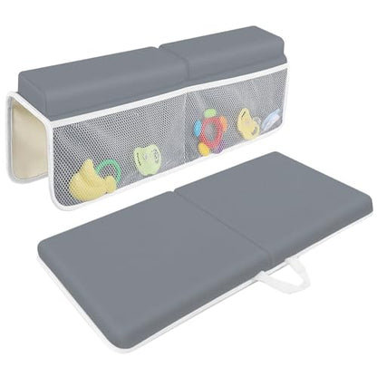 JJGoo Bath Kneeler with Elbow Rest Pad Set, 1.5 inch Kneeling Pad Mat for Bathtub Baby Bathing Parents, Painless Foam Mat with Toy Organizer Pockets, Non-Slip for Baby and Toddler Bathing，Dark Grey - color: Dark Grey