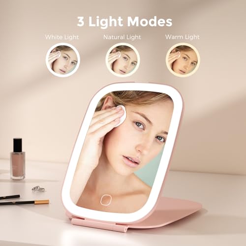 NEZZOE Rechargeable Travel Makeup Mirror with LED Light, 7x5 Inch, Pink - color: 7"x5"-pink