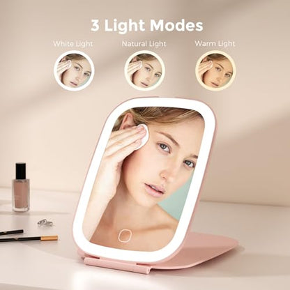 NEZZOE Rechargeable Travel Makeup Mirror with LED Light, 7x5 Inch, Pink - color: 7"x5"-pink