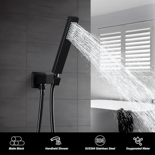 Heyalan SUS304 Handheld Shower Set with Hose & Wall Holder, Matte Black | SUS304 stainless steel wand, straight-style design, single rain spray, 59-inch long hose and standard 1/2-inch connection - color: Matte Black, style: Straight Style