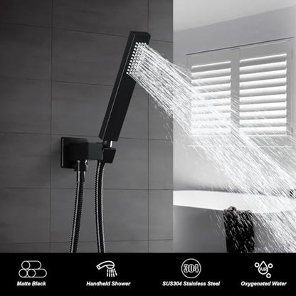 Heyalan SUS304 Handheld Shower Set with Hose & Wall Holder, Matte Black | SUS304 stainless steel wand, straight-style design, single rain spray, 59-inch long hose and standard 1/2-inch connection - color: Matte Black, style: Straight Style
