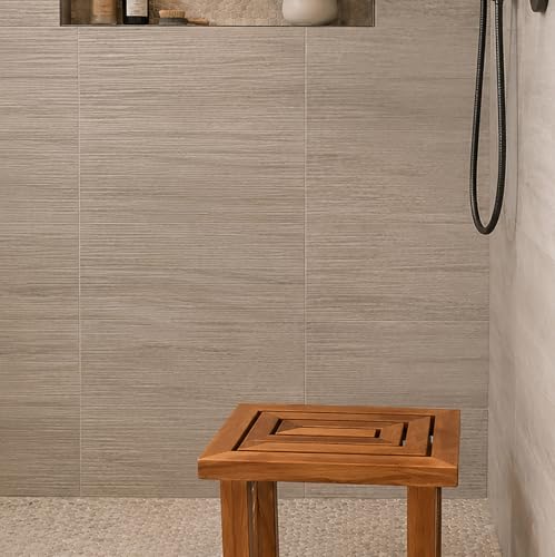 Teak Shower Bench - Teak Shower Seat - Wood Bathroom Stool (Large) - color: Natural, size: Large