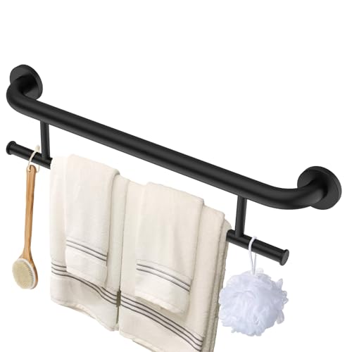 Black Towel Grab Bar 24 Inch - 1.25” Diameter, Zepolu Stainless Steel Safety Bar w/Towel Holder for Bathroom, Shower Assist Balanced Support Handle, Wall Mounted Towel Rack for Senior Elderly Handicap - color: towel holder - black, size: 24 Inch