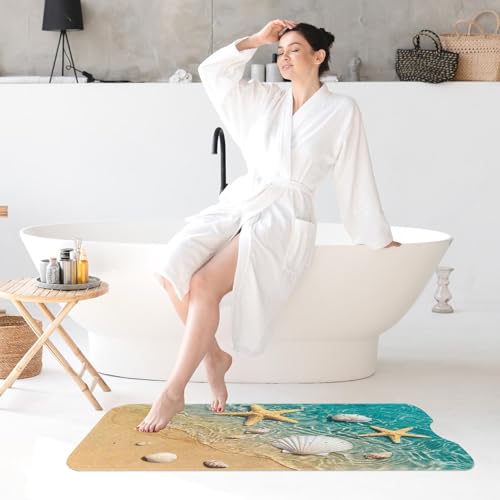 Bath Mat for Tub, Starfish Seashell, 40 X 16 Inch, for Bathtub | Summer Beach Ocean Extra Long Bathtub Shower with Suction Cups and Drain Holes for Kids Adults Elderly - color: Starfish Underwater Ocean