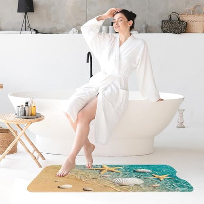 Bath Mat for Tub, Starfish Seashell, 40 X 16 Inch, for Bathtub | Summer Beach Ocean Extra Long Bathtub Shower with Suction Cups and Drain Holes for Kids Adults Elderly - color: Starfish Underwater Ocean