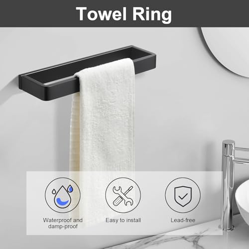 YACVCL 4-Piece Matte Black Bathroom Hardware Accessories Set, Bath Towel Bar Set SUS304 Stainless Steel, Round Towel Racks for Bathroom Wall Mounted - color: Matte Black