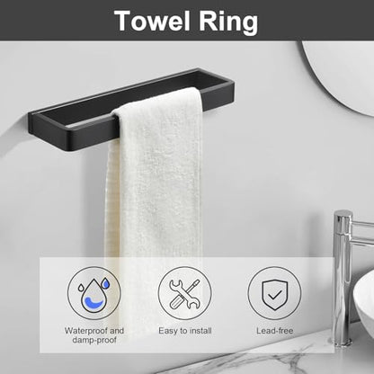 YACVCL 4-Piece Matte Black Bathroom Hardware Accessories Set, Bath Towel Bar Set SUS304 Stainless Steel, Round Towel Racks for Bathroom Wall Mounted - color: Matte Black