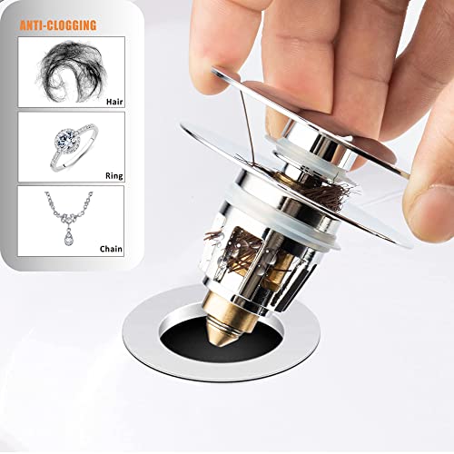 Universal Bathroom Sink Drain Stopper, Fits Most Pop-Up Drains for Vessel Sink Lavatory Vanity, Sink Drain Strainer with Detachable Hair Catcher, Tested by Plumber in US (Chrome Plated) - color: Chrome Plated