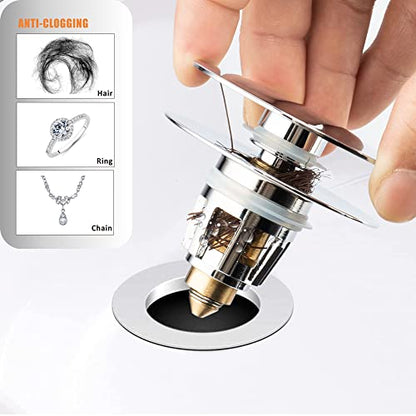 Universal Bathroom Sink Drain Stopper, Fits Most Pop-Up Drains for Vessel Sink Lavatory Vanity, Sink Drain Strainer with Detachable Hair Catcher, Tested by Plumber in US (Chrome Plated) - color: Chrome Plated