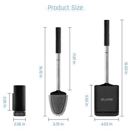 Silicone Toilet Brush, Ventilation Slots Base Holder 2 Pack, Black | Flexible Bristles Flat Head for Rim, Hair Tangle-Free, Easy to Clean, Compact Design, Rustproof Handle, for Toilet/Sink/Tub - color: Black-2pcs