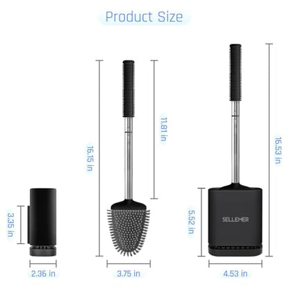 Silicone Toilet Brush, Ventilation Slots Base Holder 4 Pack, Black | Flexible Bristles Flat Head for Rim, Hair Tangle-Free, Easy to Clean, Compact Design, Rustproof Handle, for Toilet/Sink/Tub - color: Black-4pcs