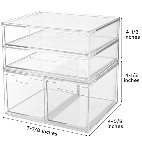 STORi Stackable Desk Organizer Drawers, Clear Pen Pencil Makeup Brush Holder for Desktops and Vanities, 4 Multi-size Drawers (Made in USA) - style: Combo Drawer Set
