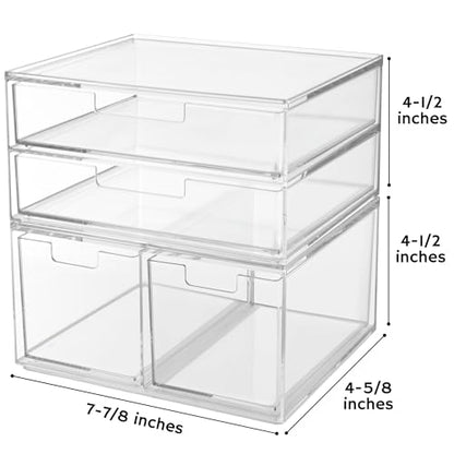 STORi Stackable Desk Organizer Drawers, Clear Pen Pencil Makeup Brush Holder for Desktops and Vanities, 4 Multi-size Drawers (Made in USA) - style: Combo Drawer Set
