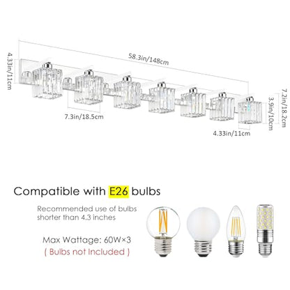 Aipsun Bathroom Vanity Light Fixtures Chrome Vanity Light for Bathroom Crystal Vanity Lighting Fixtures 7 Light (Exclude Bulb) - color: Chrome, size: 58 inch