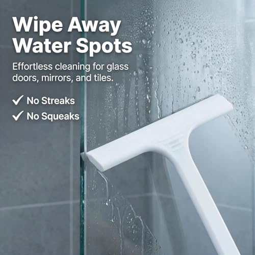 Silicone Shower Squeegee - All-in-One Design with Built-in Hook, 10 Inch Streak-Free Bathroom and car Cleaner for Glass Doors, Mirrors, Windows, Tiles White