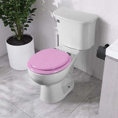 Angol Shiold Glitter Toilet Seat, Slow Close (Round, Pink) | Molded Wood Round Toilet Seat, Quiet Close, Quick Release Hinges, Easy to Install and Clean - color: Pink, size: Round 16.5‘’