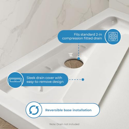 OVE Decors 36x36" Shower Base Side Drain, White - size: 36 x 36, style: Side Drain
