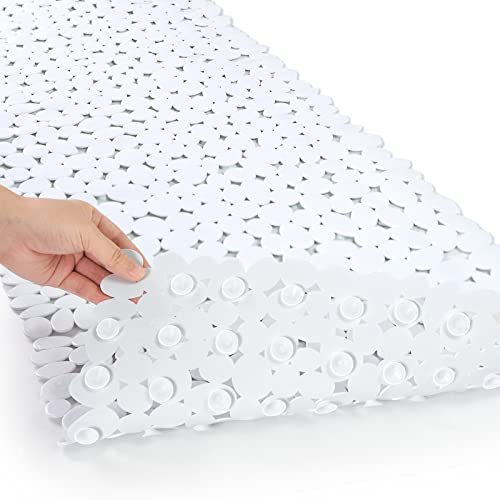 SONGZIMING Pebble Bath Mat for Bathtub to Anti Slip Bathtub Mat in Shower with 16 Inches by 35 Inches (White) - color: White