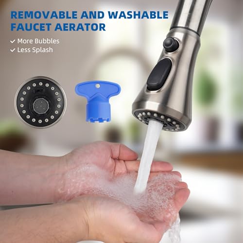 Hibbent Pull Down Kitchen Faucet Head Replacement, NSF/ANSI/CAN 61 & CUPC Certified 3-Function Sink Spray Nozzle with 15 Adapters Compatible with Moen, Delta, Kohler Faucets, Brushed Nickel - color: Brushed Nickel, style: 1.8 Gallon Per Minute