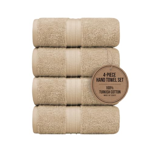Hand Towels Pack of 4 - Soft & Fluffy, Large (16"x 28") 100% Cotton, Boho, Absorbent - Versatile, Perfect as Beige Hand Towels, Powder Room Towel, Face Cloths - Beige - color: Beige
