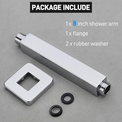Square Shower Arm with Flange 8 Inch Straight Extension Arm for Ceiling Mount Rainfall Shower Head, Male NPT 1/2" to G1/2", Polished Chrome - color: Chrome, style: 8-Inch