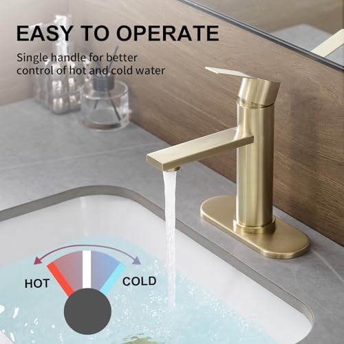 Bathroom Faucet Single Hole Single Handle Vanity Faucet | Modern Brushed Gold Bathroom Faucet with Pop-Up Drain, Suitable for 1 Hole or 3 Hole Sink, Suitable for RV Etc Bathroom - color: Brushed Gold