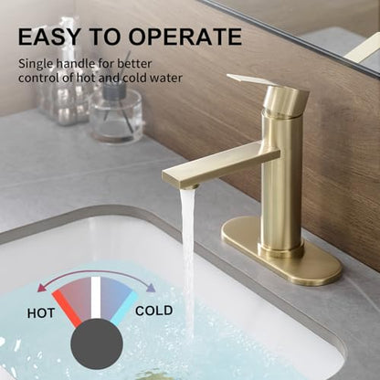 Bathroom Faucet Single Hole Single Handle Vanity Faucet | Modern Brushed Gold Bathroom Faucet with Pop-Up Drain, Suitable for 1 Hole or 3 Hole Sink, Suitable for RV Etc Bathroom - color: Brushed Gold