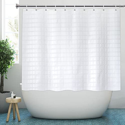 Waffle Weave Shower Curtain 60 Inches Long for Walkin Tub with 12PK Hooks | Water-Repellent Fabric 12PK Hooks - color: White, size: 70"W x 60"L (Pack of 1)