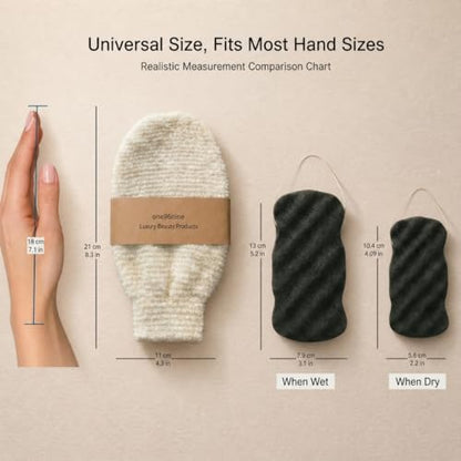 Korean Exfoliating Hemp Glove & Konjac Body Sponge Set. Deep Exfoliating Soft Body Scrubber Glove & Konjac Body Sponge, Dead Skin Remover for Keratosis Pilaris, 100% Vegan