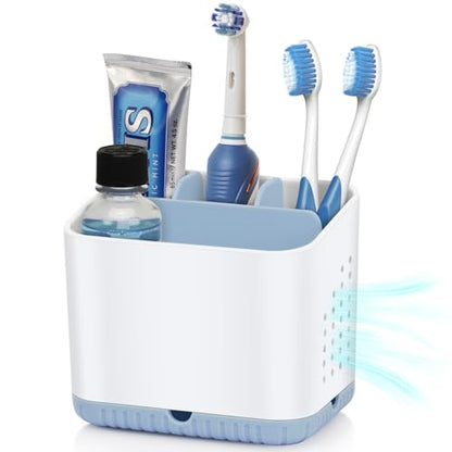 Bathroom Toothbrush Holders, Kids Toothbrush and Toothpaste Holder (Blue) | Easy To Clean, Drainage, Removable, Non-Slip, 4 Slots Tooth Brush Holder for Bathroom Countertop Organizer - color: Blue