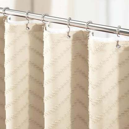 Boho Shower Curtain and Liner Set, Tufted Chevron Textured Tassel Shower Curtains for Bathroom and Waterproof Liner with Hook, 72" W x 84" L (Pack of 1), Beige 1 - color: Beige, size: 72"W x 84"L (Pack of 1)