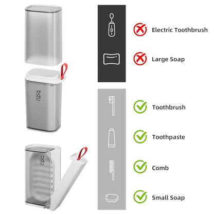 Bar Travel Soap Case Container, Portable Toothbrush Case Holder, Clear Gray | Dish Soap, drainage, leakproof, 7.88 in, Traveling Toothpaste Tooth Brush Holder, Cover, Trip, Camping - color: Gray White