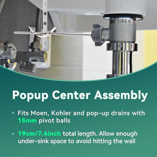 Sink Pivot Rod Replacement, 15MM Ball, Long Rod, Pop-Up Drain Repair Kit | Bathroom Sink Drain Stopper Kit, Compatible with Moen, Kohler, Lavatory Pop Up Center Piece Assembly - size: 15mm ball+ long rod