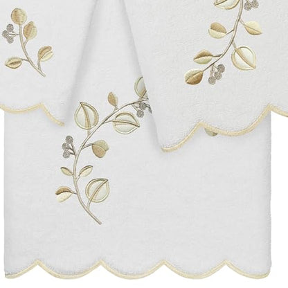 Jardin Turkish Cotton Scallop Towel-Beige-3 Pcs Set - color: Beige, size: 3 Pcs Set