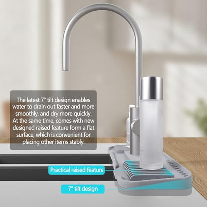 DK-SIMINA Silicone Faucet Mat Silicone Faucet Drip Catcher with Cuttable Circular Central for Kitchen Sink, Tailor-Made for Faucets with Deck Plate【Light Grey】 - color: Light Gray