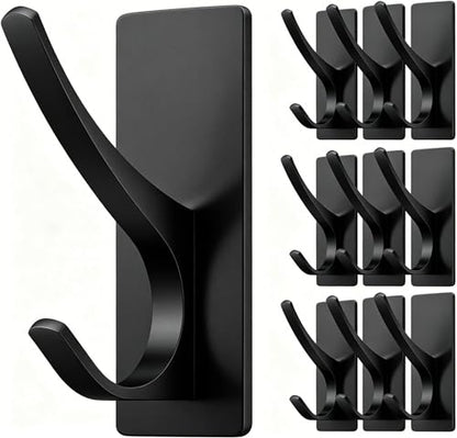 10-Pack Self Adhesive Towel Hooks: Extra Strong 13LB, Stainless Hook for Hanging Loofah, Towels, Coat, Bath Robe Bathroom Shower, Black - color: Black, size: 10 Pack