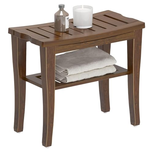 SogesPower Bamboo Shower Bench Bathroom Spa Bench Shower Seat Shower Bench Waterproof Storage Shelf, Walut - color: Brown