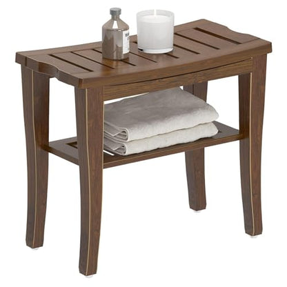 SogesPower Bamboo Shower Bench Bathroom Spa Bench Shower Seat Shower Bench Waterproof Storage Shelf, Walut - color: Brown