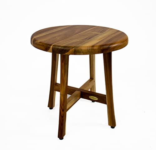 EcoDecors Shoji Round Teak Shower Stool, Waterproof Bath Seat, 17.5 in | Adjustable rubber feet provide added stability on uneven surfaces for a secure and comfortable seating experience. - size: 17.5" Seat x 18"H