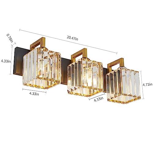 Modern Bathroom Vanity Light 3-Lights Black Gold Crystal Wall Lamp Bathroom Modern Crystal Vanity Lighting - color: Black+Gold Crooked, size: 3-light