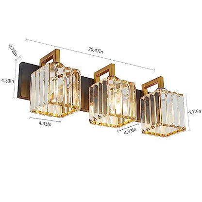 Modern Bathroom Vanity Light 3-Lights Black Gold Crystal Wall Lamp Bathroom Modern Crystal Vanity Lighting - color: Black+Gold Crooked, size: 3-light