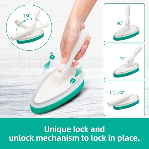 Qaestfy 4-in-1 Tub and Tile Shower Scrubber, 51'' Bathtub Cleaning Brush with Long Handle, Soft & Stiff Bristles Bathroom Scrub Brush, Non-Scratch Shower Cleaner Brush for Cleaning