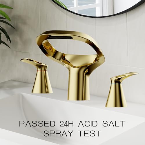 Gold Bathroom Faucet 3 Hole, 8 Inch Widespread Gold Faucets 2-Handle for Bathroom Vanity Sink with Adjustable Spout, with Supply Line, for 6 to 12 in Sink - color: Bright Gold, style: Modern