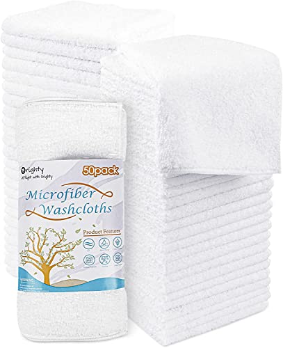 Orighty Washcloths Bulk, 50 Pack Microfiber Face Towels, 12x12 Inch White | Highly Absorbent & Soft Feel, Multi-Purpose Wash Cloths & Hand Towels for Bathroom, Hotel, Spa, and Gym - color: White