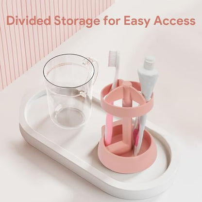 Toothbrush Holder with Cup Cover, 3 Slots Toothpaste Organizer Compatible with Electric Toothbrushes and Conventional Toothbrushes for Bathroom Pink - color: Pink