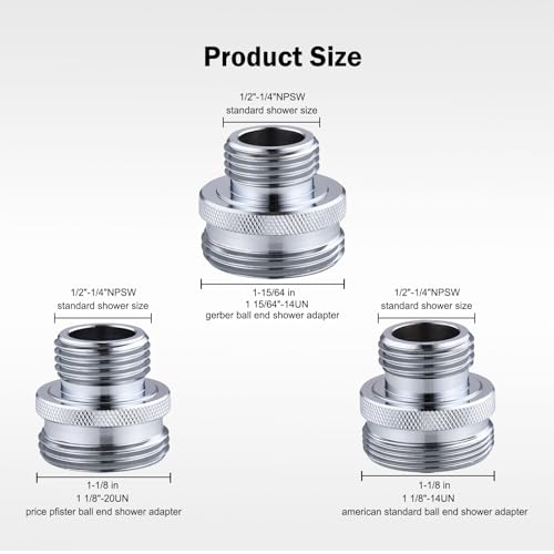 Ball End Shower Arm Adapter Set, for Converting Old Fashioned Ball Shower Arm to 1/2” Standard Fittings