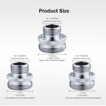 Ball End Shower Arm Adapter Set, for Converting Old Fashioned Ball Shower Arm to 1/2” Standard Fittings