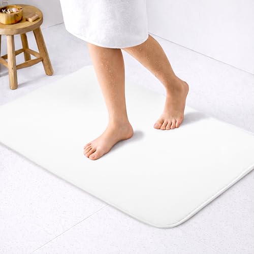 American Soft Linen 21x32 Fluffy Foamed Slip Reducer Bath Rug, Machine Washable Area Bath Mat Rugs for Bathroom, White - color: Bright White, style: 21x32" Fluffy Foamed Bath Mat