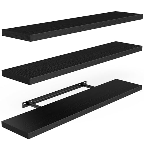 AMADA HOMEFURNISHING Floating Shelves for Wall, Wall Shelves for Living Room, Bedroom, Bathroom, Kitchen & Home Office Organization, Bathroom Shelves with Hidden Brackets, 22 lbs Max Load, AMFS44B - color: Black, size: 23.6 Inches